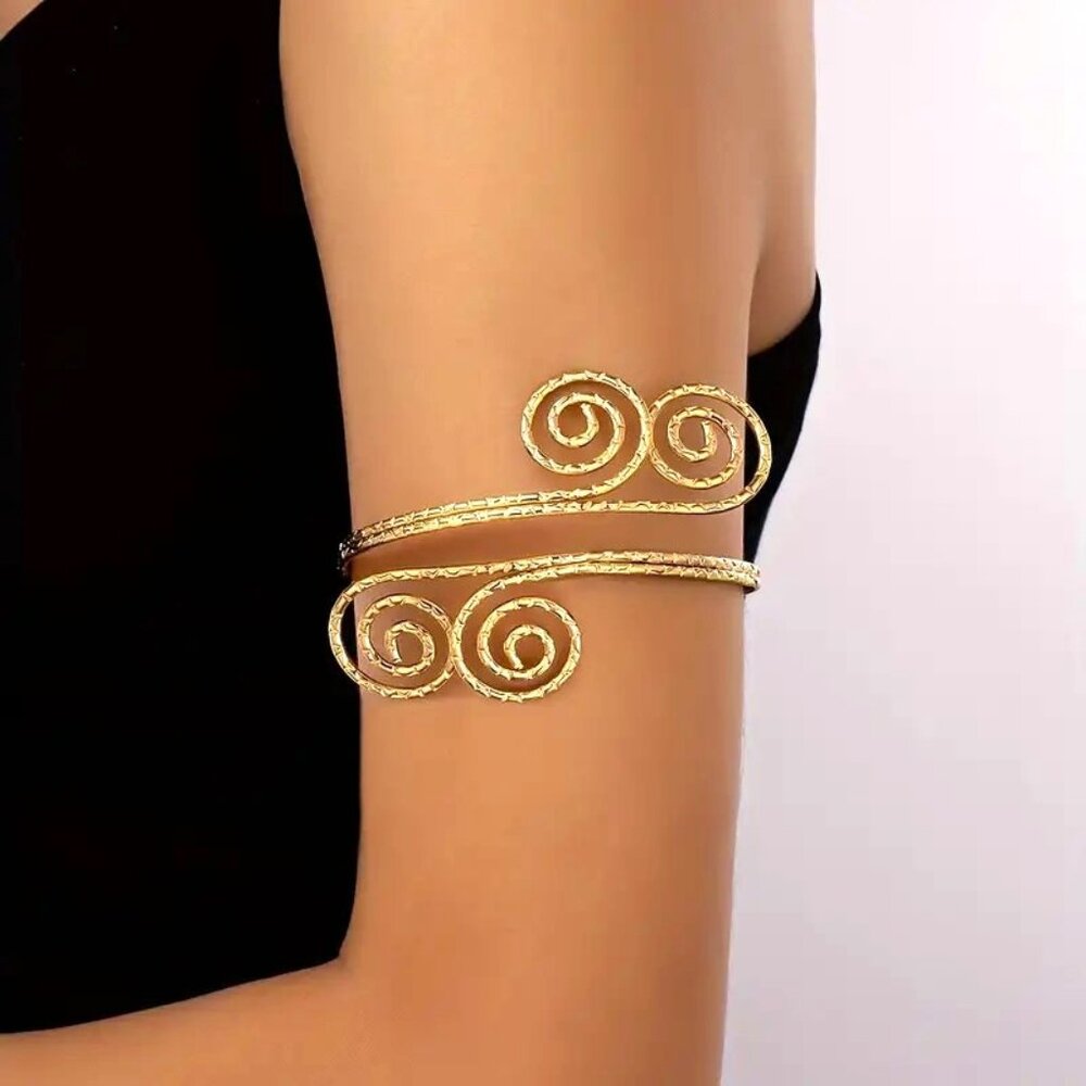 Upper Arm Cuff Bracelet Cleopatra Gold Armlet Swirls Egyptian Stylish Goddess